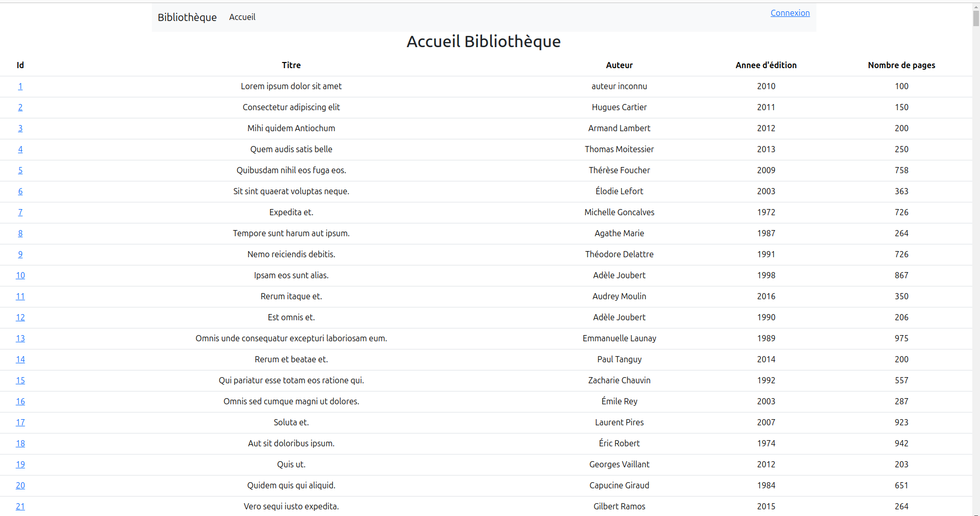 Page d'accueil de la bibliotheque