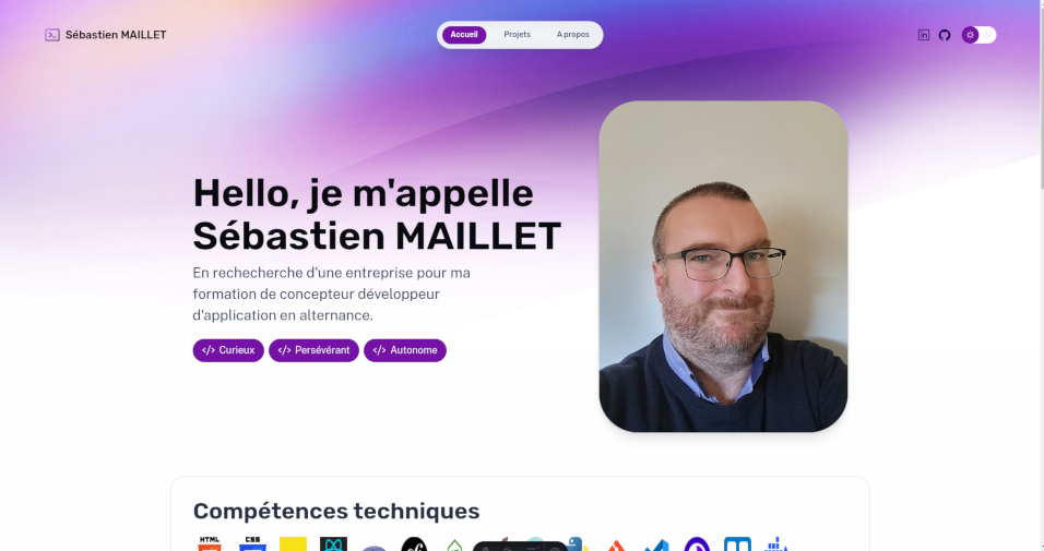 page d'accueil du portfolio